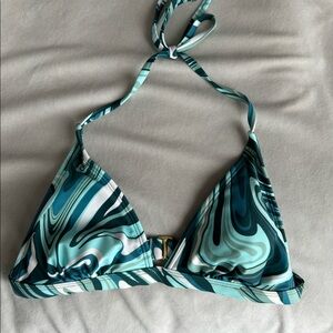 Blue, green and white abstract bikini top